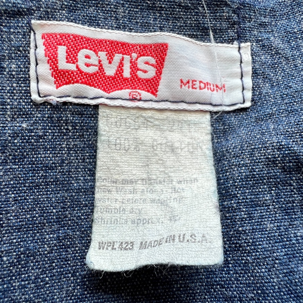 Levis Vtg Shirt Orange Tab Big E Denim Long Sleeve Sz M Made USA 100% Cotton - Picture 6 of 6